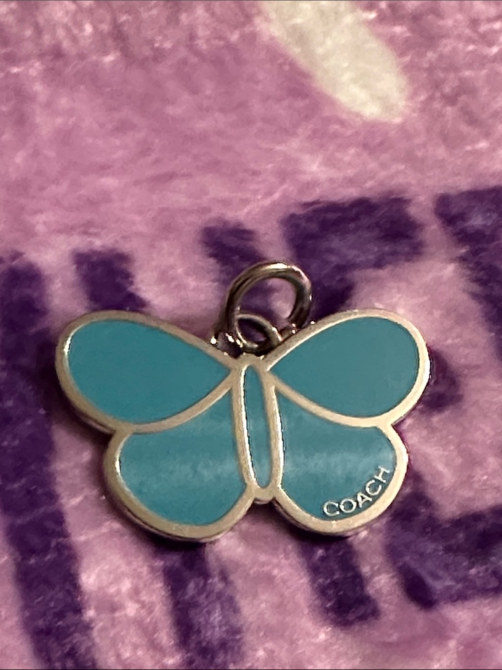 Coach Turquoise Enamel Butterfly Charm with 20in unbranded stainless steel chain